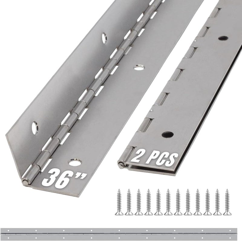 ALBO 36 Inch Silver Heavy Duty Piano Hinge Continuous Stainless Steel 304 (2-Pack), Surface Mount Cabinet Hinges Silver 36"x2" for Piano Lid, Commercial Display & Industrial Cabinet, Professional - Image 1